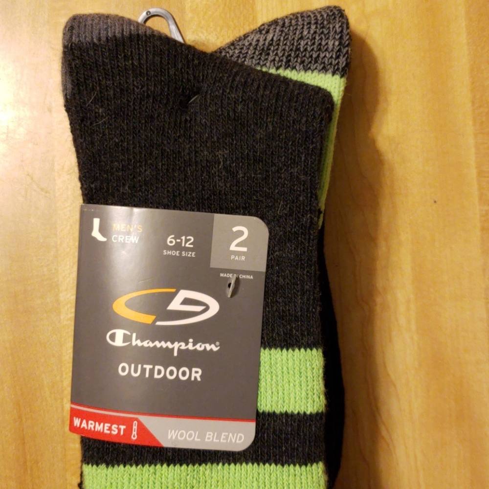 2 Pair CHAMPION OUTDOOR WOOL BLEND SOCKS